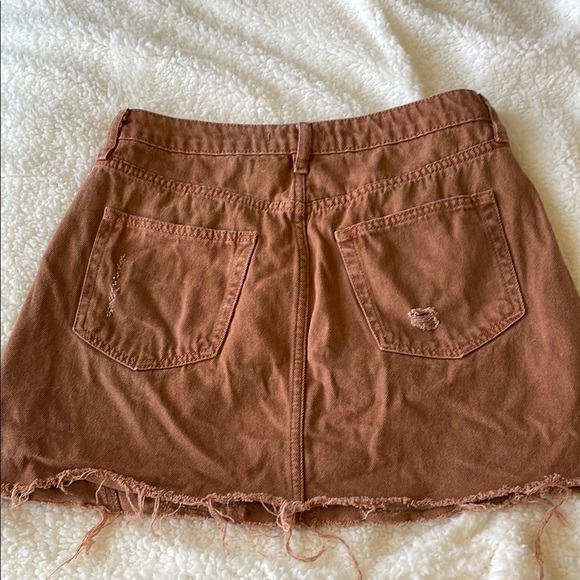 We The Free Tan Denim Jean Skirt Distressed Button Up Size 29 - Picture 5 of 6